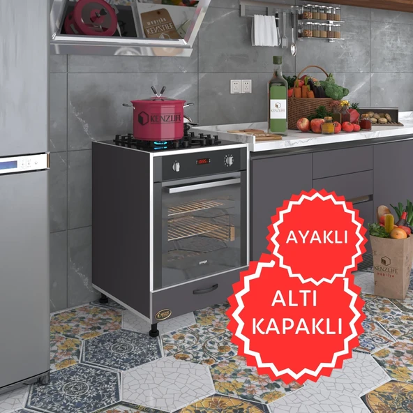 Kenzlife ankastre modülü kabini radon gri fırın ocak dolabı kapaklı ayaklı ürün görseli