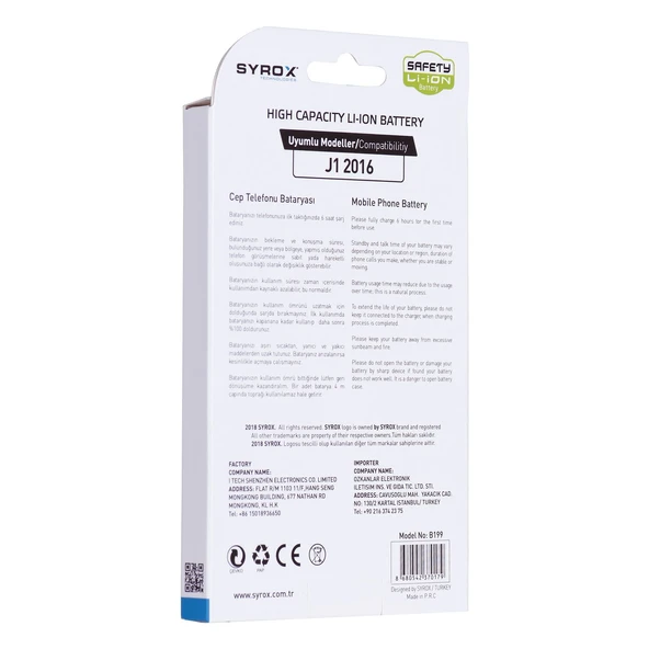 Syrox Samsung J1 2016 Batarya B199 - 2