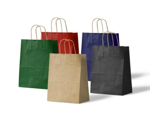 Büküm Saplı Kraft Kağıt Karton Hediyelik Çanta Poşet Torba - Kırmızı- 25x31 Cm. - 10 Adetlik 1 Paket - 5