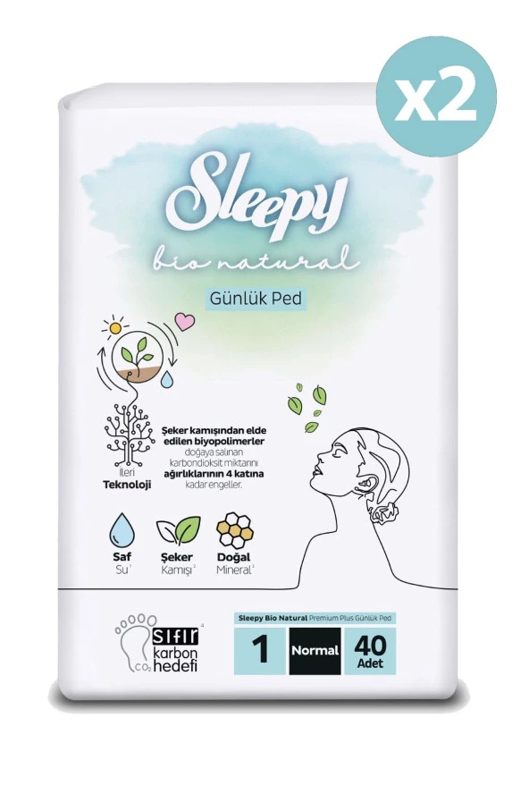 Sleepy Bio Natural Premium Plus Günlük Ped Normal 80 Adet Ped