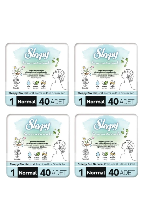 Sleepy Bio Natürel Premium Plus Günlük Ped 40 Li*4 Adet