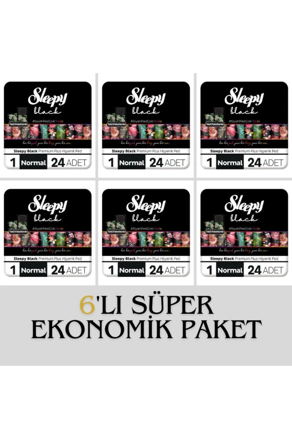 Sleepy Black Premium Plus Hijyenik Ped Normal 144 Adet Süper Ekonomik Paket