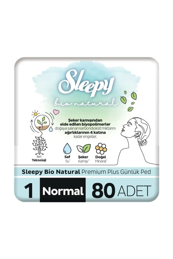 Sleepy Bio Natural Premium Plus Günlük Ped Normal 80 Adet Ped