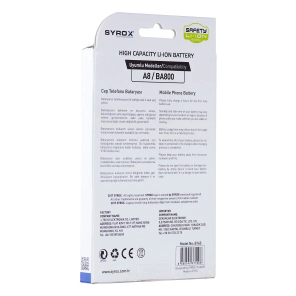 Syrox Samsung A8 / BA800 Batarya B160 - 3