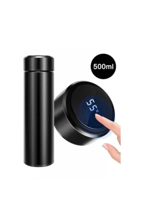 Moonshop Siyah Dereceli Vakumlu Çelik Isı Sıcaklık Göstergeli Termos 0,50 Litre