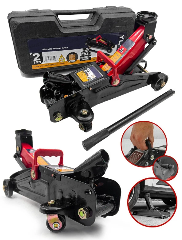 Moonshop 2,5 Tona Kadar Arabalı Tekerlekli Hidrolik Kriko Plastik Taşıma Çantalı 2 Yıl Garantili