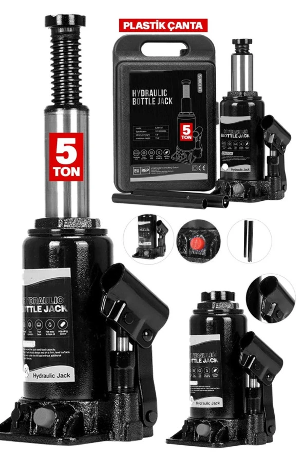 Moonshop Pro Black Seri Çelik Şaseli Çift Dişli Özel Çantalı 5 Ton Hidrolik Araba Karavan Oto Kriko