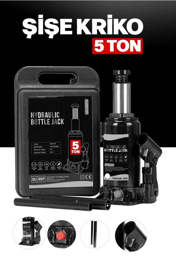 Moonshop Pro Black Seri Çelik Şaseli Çift Dişli Özel Çantalı 5 Ton Hidrolik Araba Karavan Oto Kriko - 2