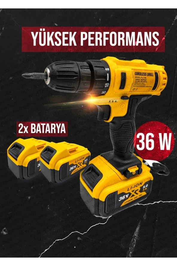 Moonshop 36 Matkap Watt Çift Batarya Pense Yan Keski Kargaburnu Falçata Eldiven Çanta Hediyeli - 2