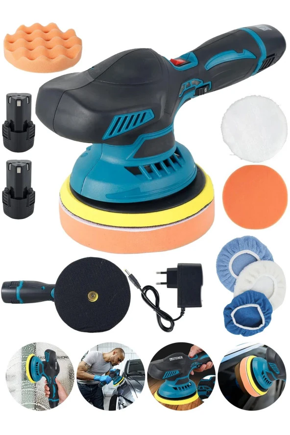 Moonshop 36 V Li-İon Çift Akülü 6 Kademe Devir Ayarlı Pasta Cila Polisaj Zımpara Makinesi Full - 2