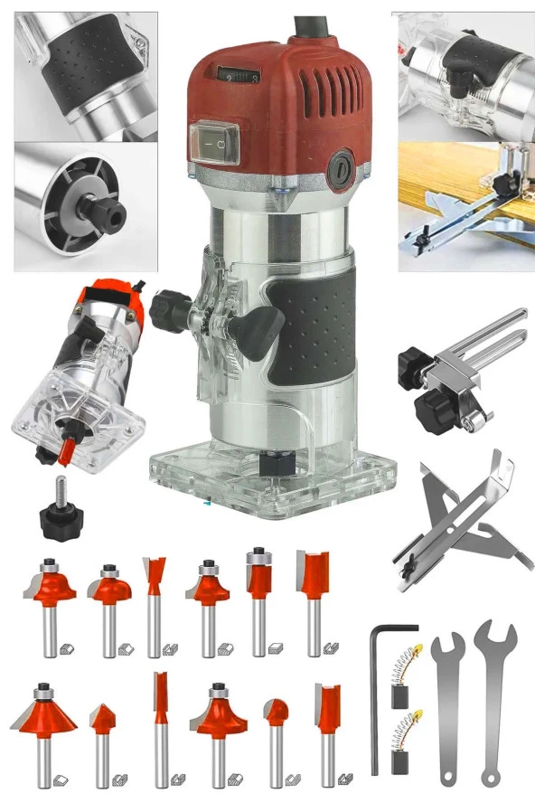 Moonshop 3100 Watt Profesyonel Formika Traşlama Freze Makinası Ve Uçları 6 Mm Pens 2 Yıl Garantili