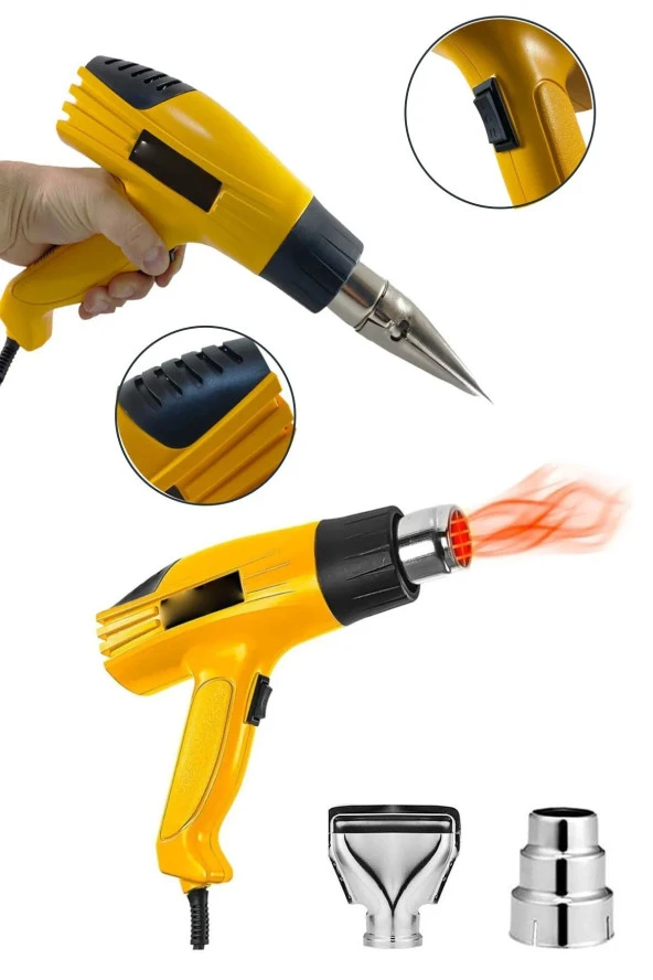 Moonshop Profesyonel 3600 Watt Darbeye Dayanıklı Kademeli Sıcak Hava Tabancası Hediyeli Ürün.