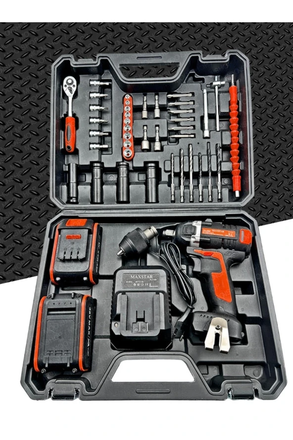 Moonshop Darbeli Kömürsüz Motor Çift Akülü Şarjlı Somun Bijon Sıkma Sökme Makinası Matkap Uçlu - 2