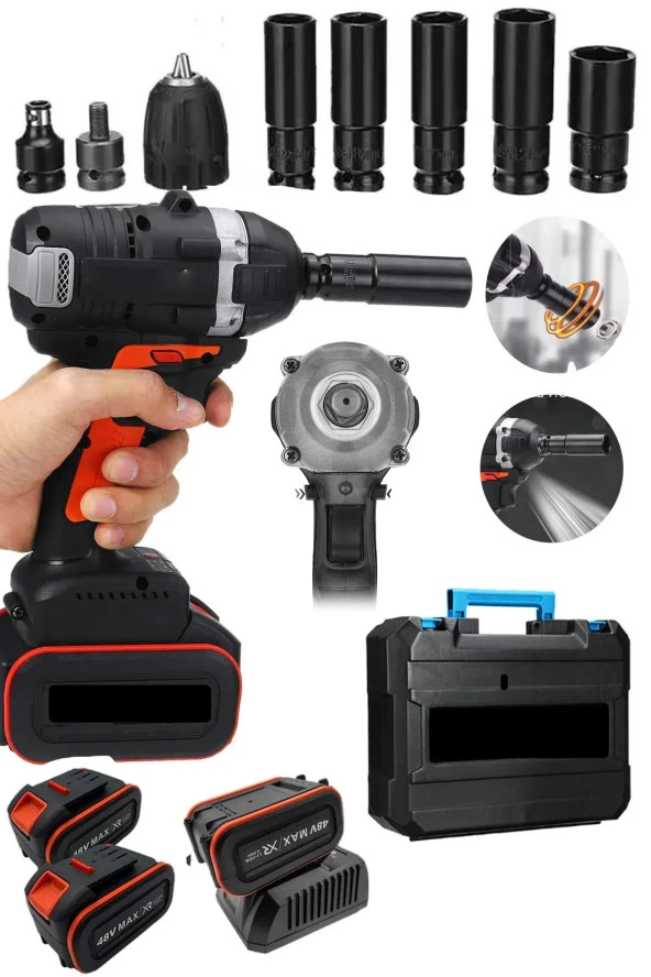 Moonshop Japan Teknoloji Darbeli Kömürsüz 12V Vf Motor Çift Akülü Şarjlı Somun Bijon Sıkma Sökme Makinası
