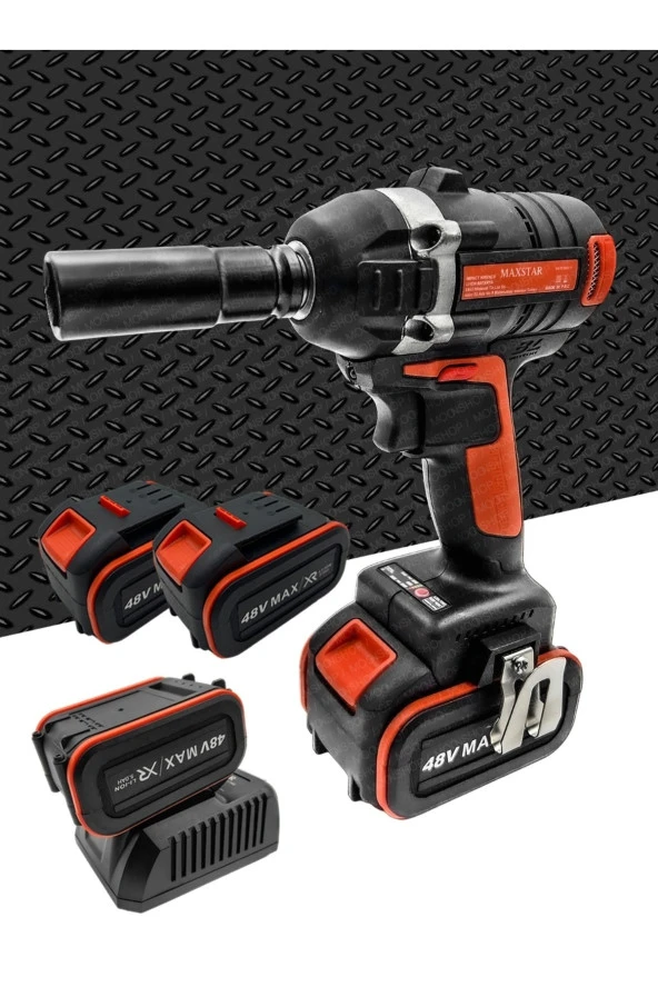 Moonshop Darbeli Kömürsüz Motor Çift Akülü Şarjlı Somun Bijon Sıkma Sökme Makinası Matkap Uçlu - 4