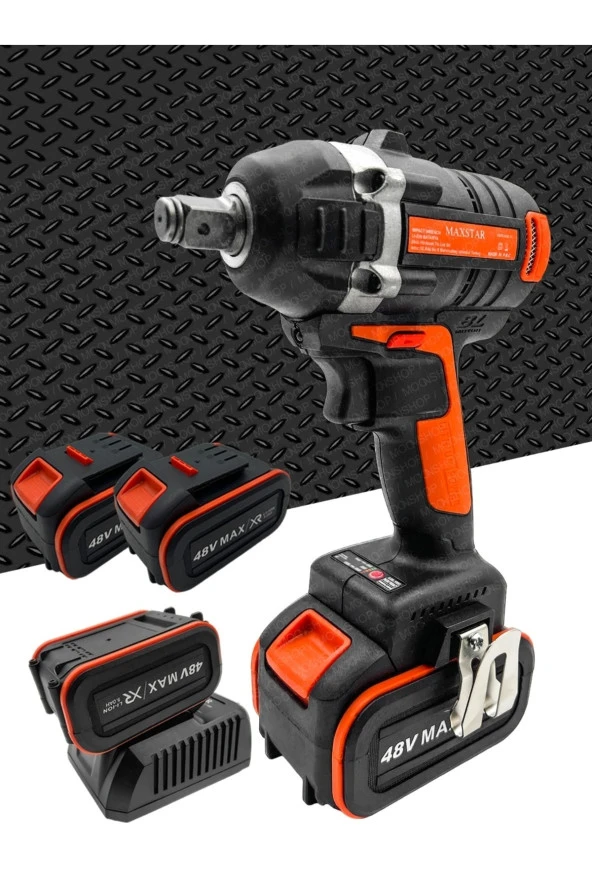 Moonshop Darbeli Kömürsüz Motor Çift Akülü Şarjlı Somun Bijon Sıkma Sökme Makinası Matkap Uçlu - 5