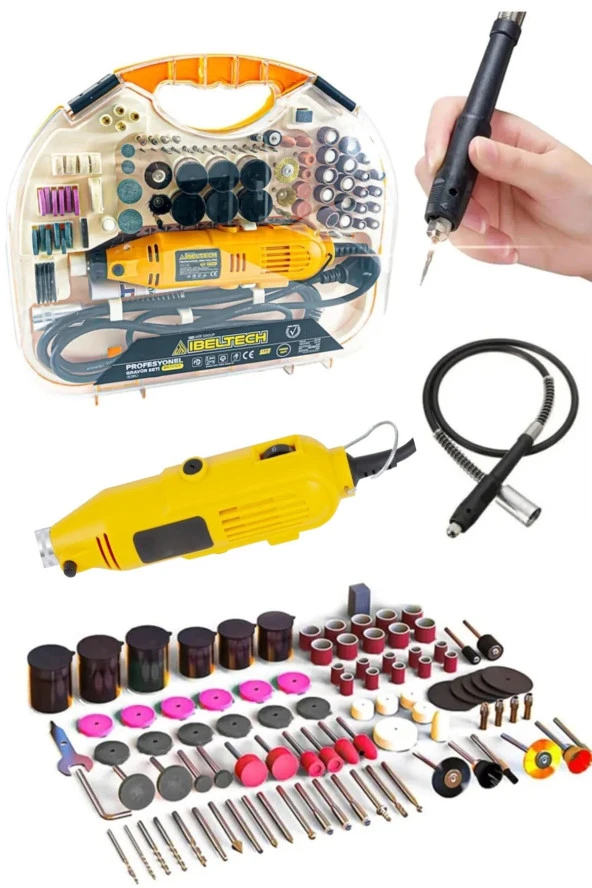 Moonshop Pro Seri Alman 6 Kademe Devir Ayarlı Gravür Hobi Taşlama Seti Şaft Hediyeli Çantalı 211 Parça