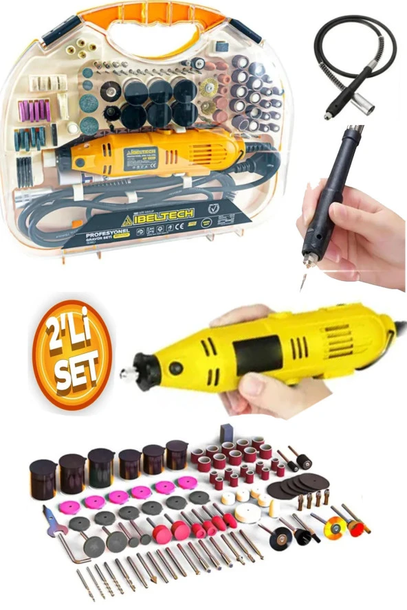 Moonshop Japon 1100 W Çelik Şanzıman Çok Amaçlı Devir Ayarli 211 Parça Hobi Gravür Seti El Motoru