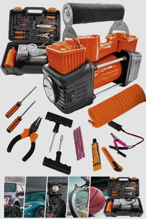 Moonshop Pro Seri Çelik Gövde Çift Pistonlu 12 V 150 Psi Dakikada 85 Lt Araç Araba Lastik Bot Şişirme ürün görseli