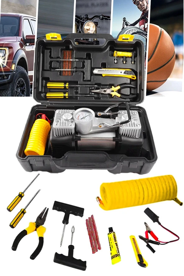 Moonshop Full Setli Özel Çantalı Özel Seri Işıklı Göstergeli Hava Kompresörü Lastik Şişirme 12V Full 150 Psı - 4