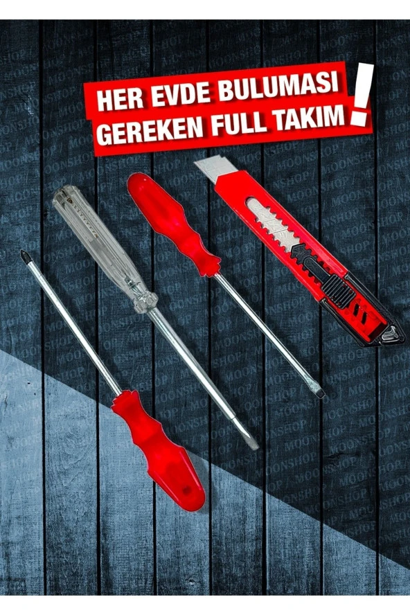 Moonshop 3 Lü Pense Seti Tornavida Takımı Çekiç Makas Falçata Metre Takım Çantası - 4