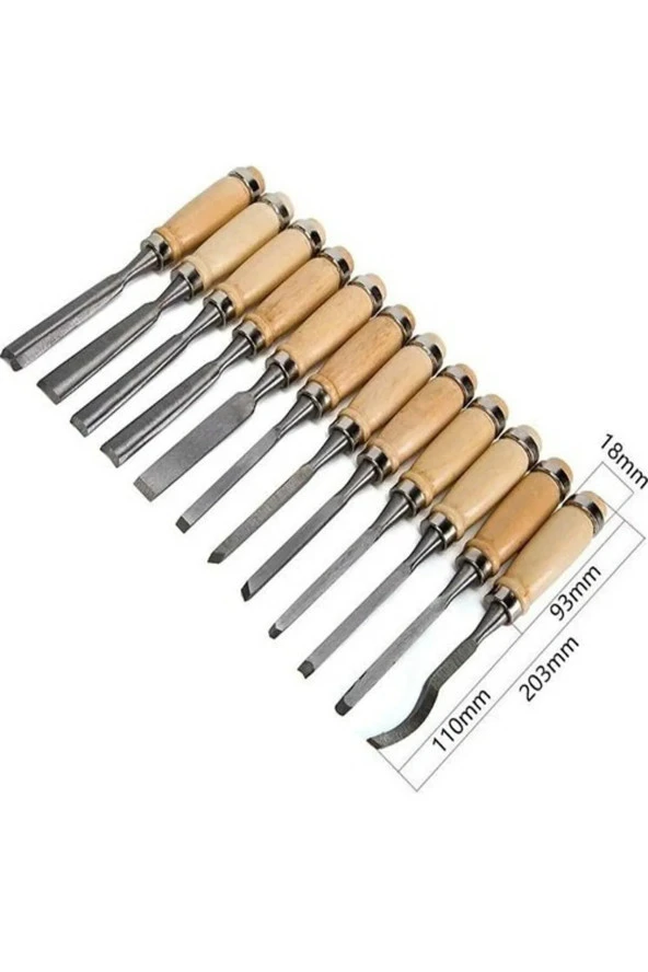 Moonshop 12 Parça Profesyonel Iskarpela Ahşap Saplı Oyma Seti Özel Çantalı 12Parçaiskarpela Marangoz - 3