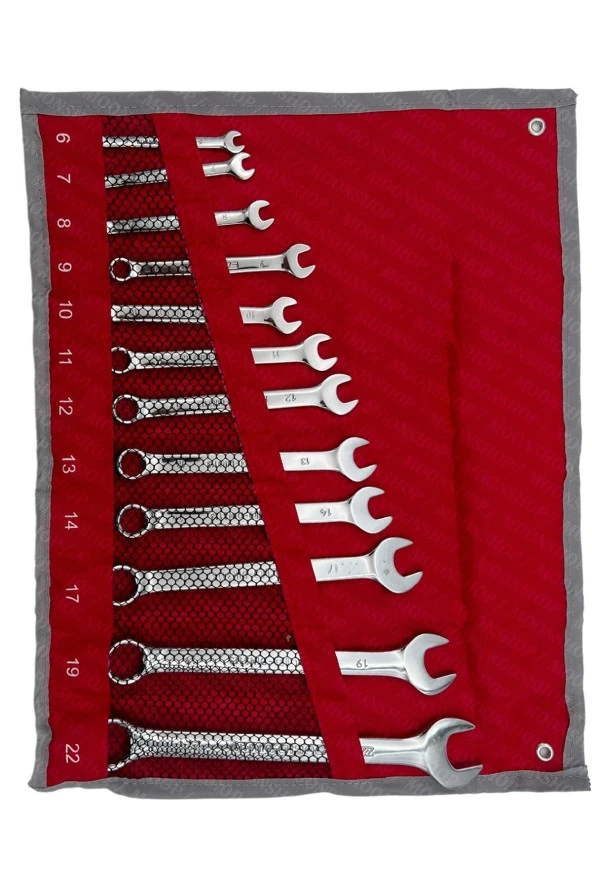 Moonshop 12 Parça Kombine Anahtar Takımı Seti Bez Çantalı Hindistan Menşei Çelik Anahtar 6-22 - Resim 2