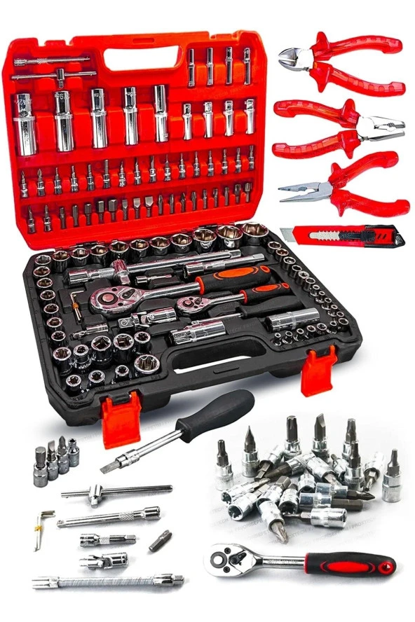 Moonshop Profesyonel 112 Parça Çok Fonksiyonlu 1/2 Ve 1/4 Cırcırlı Lokma Anahtar Takımı Bits Uç Penseli Set