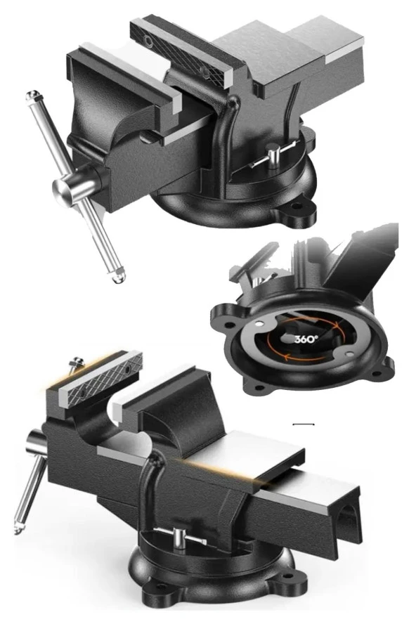 Moonshop Alman Modeli Pro Çelik Kol 150 Mm 4" 360" Dönerli Taban Dövme Çelik Sabit Tezgah Masa Mengenesi