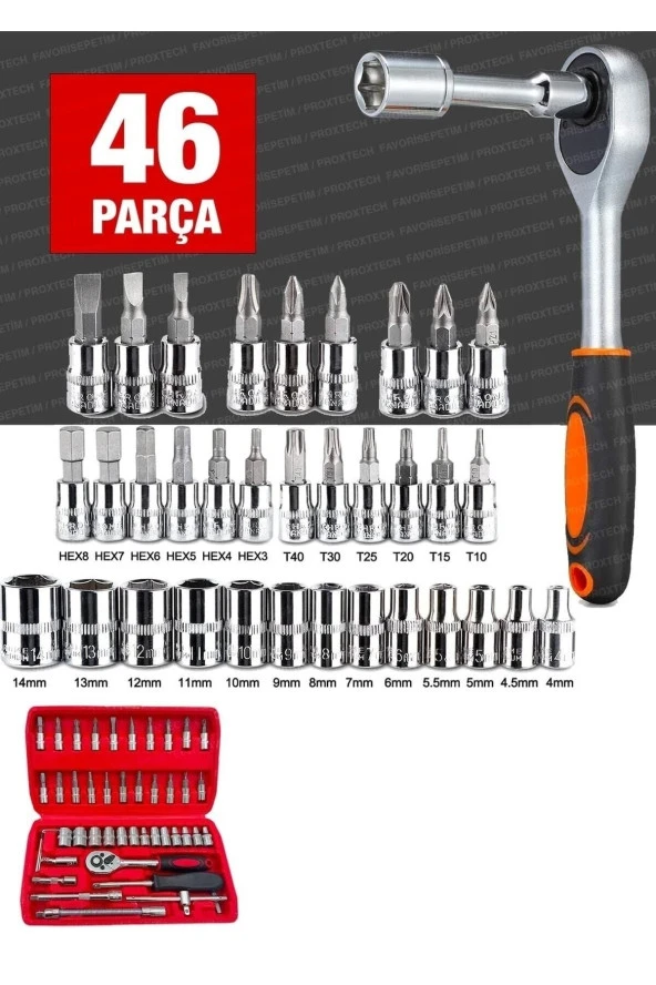 Moonshop 58 Parça 46Mini Lokma Takımı Otomatik Cırcırlı 1/4" 12 Parça Kombine Açık Ağız-Yıldız Anahtar Takım - 2