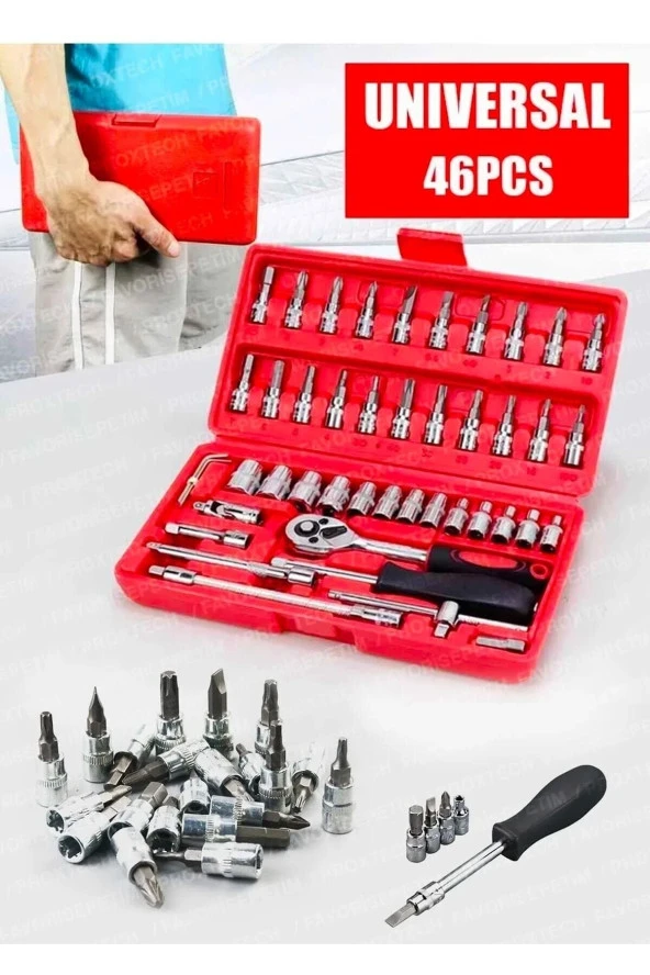 Moonshop 58 Parça 46Mini Lokma Takımı Otomatik Cırcırlı 1/4" 12 Parça Kombine Açık Ağız-Yıldız Anahtar Takım - 3