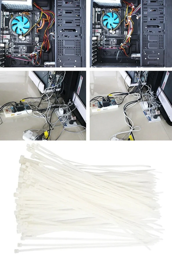 Moonshop Kablo Bağı- Plastik Kelepçe - 3.6 X 200 Mm - Cırt Kelepçe Beyaz 100 Adet Paket Klips1 ürün görseli