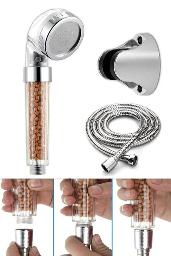Moonshop Filtreli Ve Su Tasarruflu Arıtmalı Duş Başlığı Seti Boncuklu Başlık Hortum Ve Mafsal Set ürün görseli