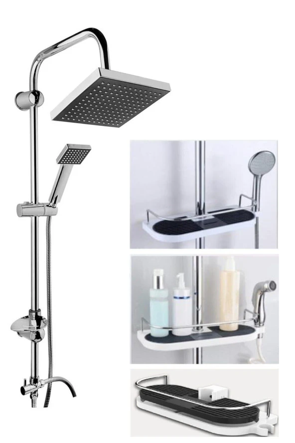 Moonshop Robot Kare Tepe Duş Sistemi Çok Fonksiyonlu Yağmurlama Raf Tutuculu Duş Seti