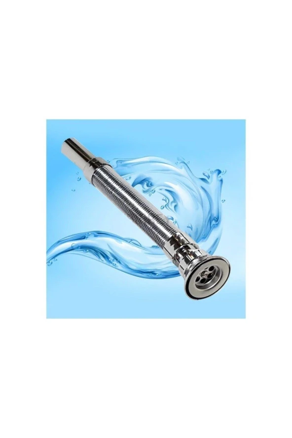 Moonshop Körüklü Lavabo Sifonu Lavabo Gider Borusu Süzgeçli Krom 80Cm
