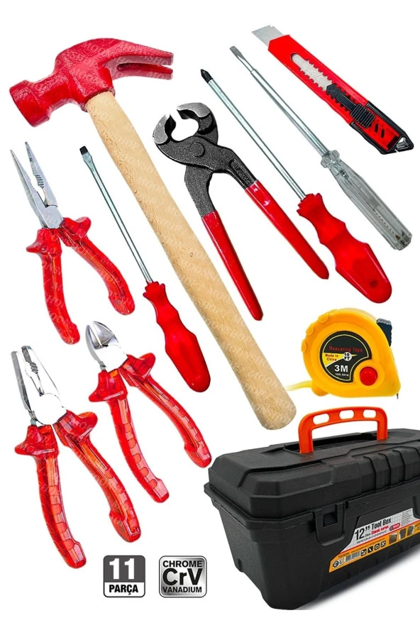 Moonshop 3 Lü Pense Seti Tornavida Takımı Çekiç Kerpeten Anahtar Metre Anahtarı Takım Çantası ürün görseli