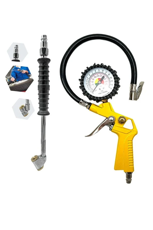 Moonshop Pro Germany Seri Saatli Lastik Şişirme Tabancası Hava Jakı Basınç Göstergeli Manometreli ürün görseli