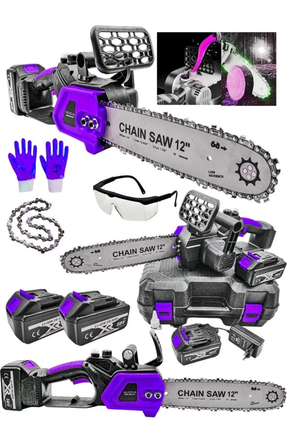 Moonshop 30 Cm Palalı Şarjlı Ağaç Kesme Hızar Bıçkı Testere Dal Budama Makinesi Isınmaya Karşı Çift Hediyeli ürün görseli