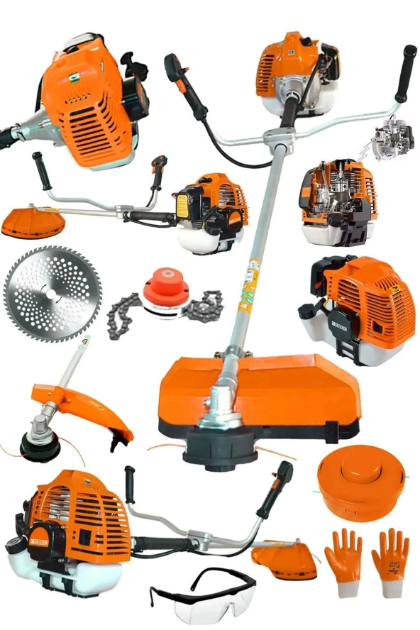 Moonshop Japan 11 Hp Profesyonel Bronz Piston Benzinli Ot Çalı Çim Biçme Makinası Yan Tırpan Zincirli Misina