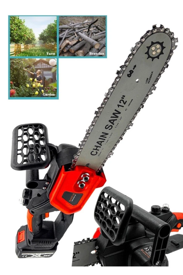 Moonshop 30 Cm Palalı Şarjlı Ağaç Kesme Hızar Bıçkı Testere Dal Budama Makinesi Isınmaya Karşı Çift - 4