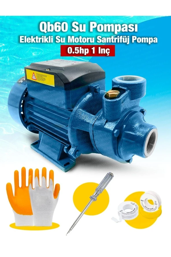 Moonshop Mavi Qb60 Elektrikli Su Motoru 0.5Hp 1 Inç Bahçe Pompası Su Pompası 2 Yıl Garaantili Ürün