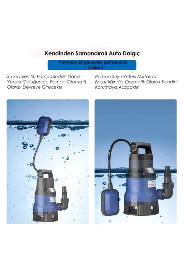 Moonshop 750 Watt Bakır Sargı Kirli Su Dalgıç Pompası 10 Metre Kablolu Yüksek Permormance - 3