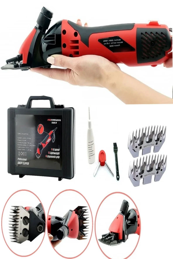 Moonshop Alman Design 4600 Watt Çift Metal Şanzuman Koyun Keçi Kirkma Kirpma Makinesi 2 Takım Bıçak Hediyeli.