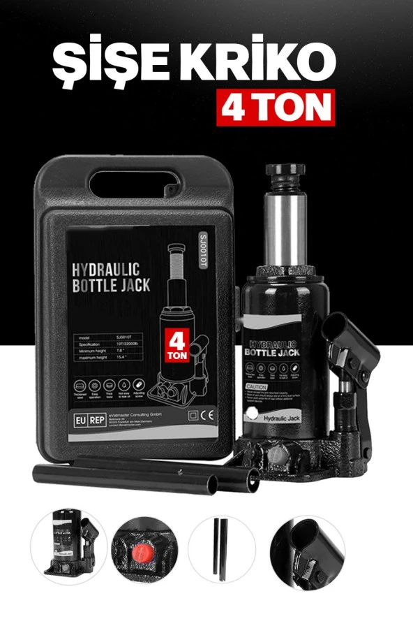 Moonshop Pro Black Seri Çelik Şaseli Çift Dişli Özel Çantalı 4 Ton Hidrolik Araba Karavan Oto Kriko - 2