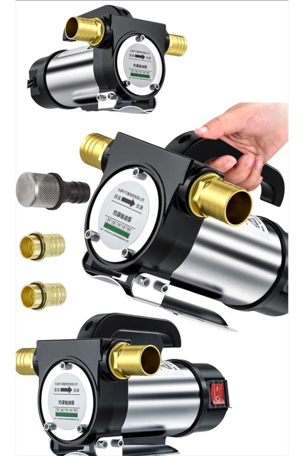 Moonshop 12V Kendinden Emişli Elektrikli Taşınabilir Yakıt Sıvı Yağ Aktarma Mazot Pompası Paslanmaz Gövdeli
