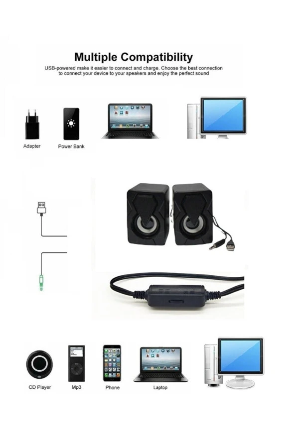 Moonshop Bilgisayar Hoparlörü Led Işıklı Rgb Laptop Pc Uyumlu 1 1 Speaker - 3