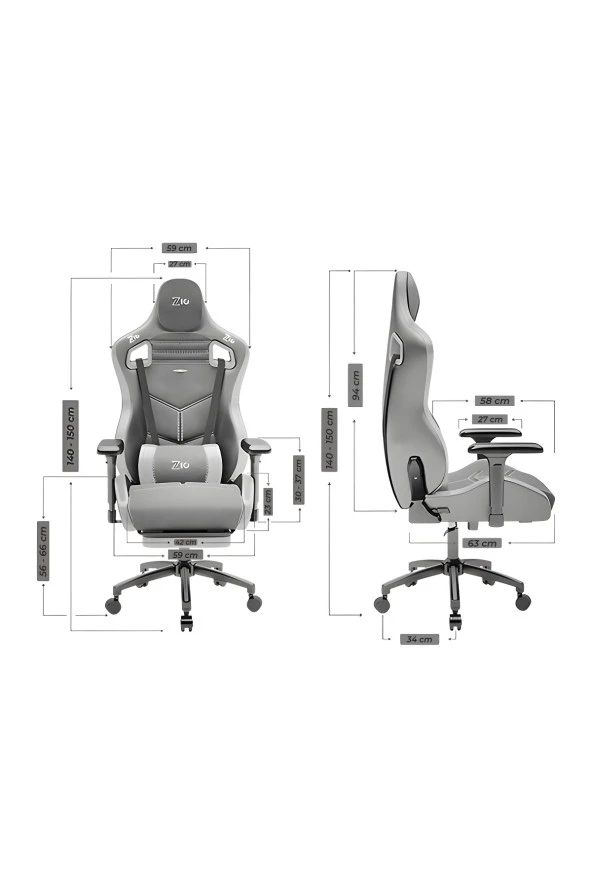 Zio Venom XL Profesyonel Oyuncu Koltuğu - Antrasit / Beyaz - Visco Oturak, 4D Kol, Ayak Uzatma - Resim 4