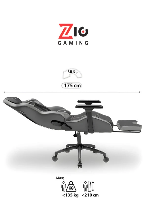 Zio Venom XL Profesyonel Oyuncu Koltuğu - Antrasit / Beyaz - Visco Oturak, 4D Kol, Ayak Uzatma - Resim 5