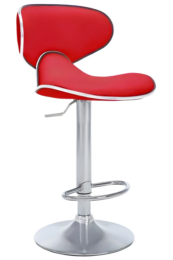 Bürocci Zen Bar Taburesi - Kırmızı Modern Deri Metal Ayaklı Yüksek Tezgah Sandalyesi - 9549S0511