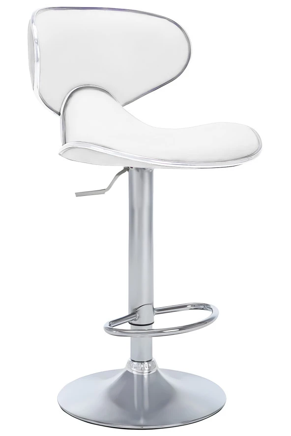 Bürocci Zen Bar Taburesi - Beyaz Modern Deri Metal Ayaklı Yüksek Tezgah Sandalyesi - 9549S0486
